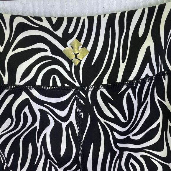 Fierce + Regal Black White Zebra Print Gold Stripe Workout Leggings Size Large - Picture 4 of 9